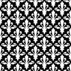 Seamless inverse black and white ornate froral vintage Fleur de Lis textile pattern vector