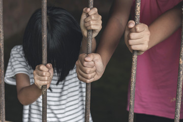 Human trafficking concept, human rights violations, Stop violence and abused children. traumatized children concept.