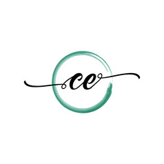 CE initial handwriting logo template, round logo in watercolor color with handwritten letters in the middle. Handwritten logos are used for, weddings, fashion, jewelry, boutiques, flowers, business