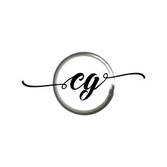 Fototapeta premium CG initial handwriting logo template, round logo in watercolor color with handwritten letters in the middle. Handwritten logos are used for, weddings, fashion, jewelry, boutiques, flowers, business