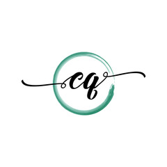 CQ initial handwriting logo template, round logo in watercolor color with handwritten letters in the middle. Handwritten logos are used for, weddings, fashion, jewelry, boutiques, flowers, business