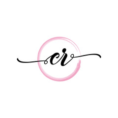 Obraz premium CR initial handwriting logo template, round logo in watercolor color with handwritten letters in the middle. Handwritten logos are used for, weddings, fashion, jewelry, boutiques, flowers, business