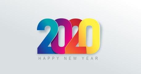 2020 Happy New Year background. 2020 Number paper art Text Design.Vector holiday illustration.