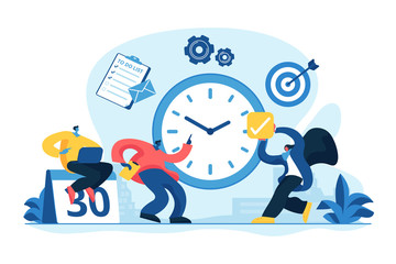 Work schedule, timetable managing. Workflow organization. Effective work scheduling. Time management, effective time spending, time planning concept. Vector isolated concept creative illustration