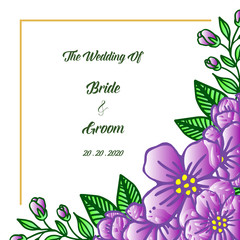 Element of design purple flower frame, for wedding greeting card for bride and groom. Vector
