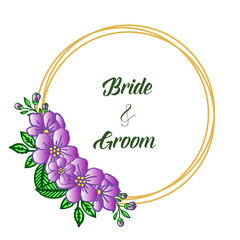Various shape frame with abstract purple floral, for wedding invitation template bride and groom. Vector