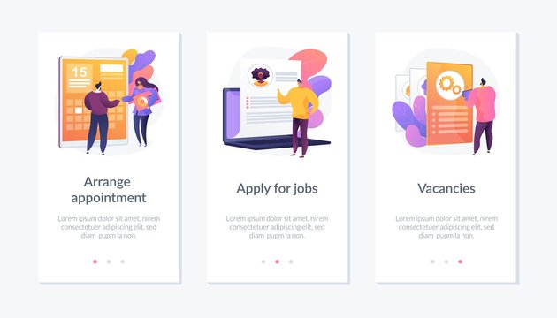 Recruitment interview. Work position sourcing. Employment website. Business recruiting. Arrange appointment, apply for jobs, vacancies metaphors. Website web page template - concept metaphors.