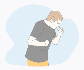 symptoms of a cold patient. hand drawn style vector design illustrations. cough character. Health And Pain. the guy are sick. man cough
