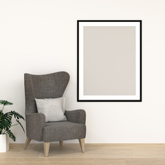 frame mock up furniture in front of the empty wall 3d rendering modern home design,mockup element for graphic design wall mock up