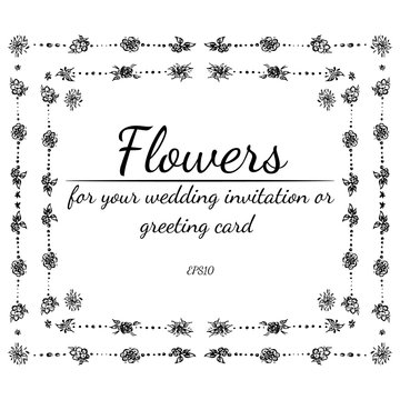 Wedding floral frame in vintage style isolated on black background. Nature illustration. Wedding pattern. Vector vintage illustration. Floral frame design