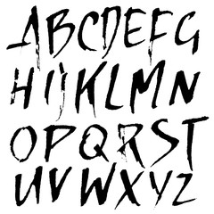 Hand drawn dry brush font. Modern brush lettering. Grunge style alphabet. Vector illustration.