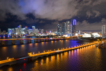 Naklejka premium Night aerial photo Downtown Miami