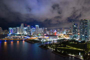 Fototapeta na wymiar Nice night aerial photo of Downtown Miami Florida