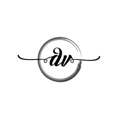 DV initial handwriting logo template. round logo in watercolor color with handwritten letters in the middle. Handwritten logos are used for, weddings, fashion, jewelry, boutiques and business