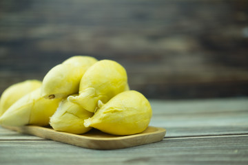 Durian ripe and fresh on wooden tray