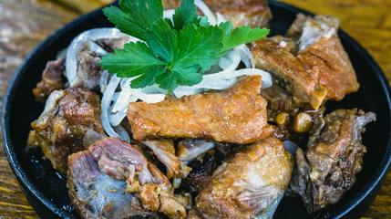 Typical pork ribs from Brazil. Gastronomic tourism concept. Roast beef of the state of minas gerais