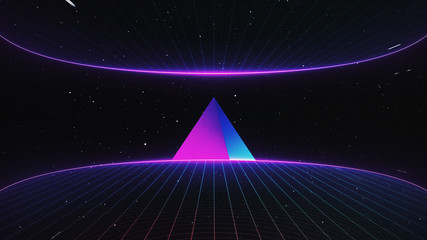 Future Retro Sci-Fi Background Futuristic landscape of the 80`s. Digital Cyber Surface. Suitable for design in the style of the 1980`s. 3D illustration