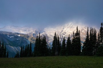 Mt Rainier snow in dark 