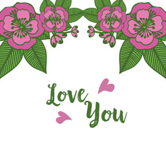 Vintage greeting card love you, romantic, with various style of floral frame. Vector