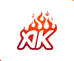 Uppercase initial logo letter AK with blazing flame silhouette,  simple and retro style logotype for adventure and sport activity.