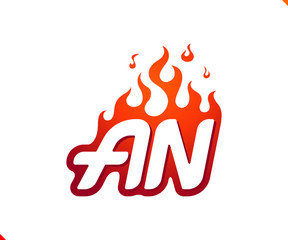 Uppercase initial logo letter AN with blazing flame silhouette,  simple and retro style logotype for adventure and sport activity.