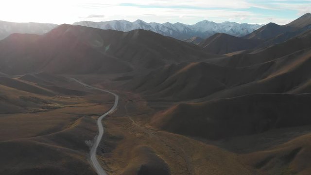4K Aerial view footage of Panorama of Lindis Pass ,Otago region, New Zealand.