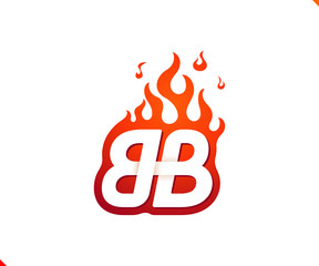 Uppercase initial logo letter BB with blazing flame silhouette,  simple and retro style logotype for adventure and sport activity.