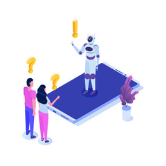 Chat bot, artificial intelligence isometric. Business AI and  IOT concept. Vector illustration.