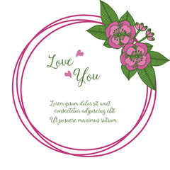 Various shape card love you, with green leaves and flower frame. Vector