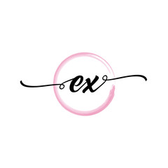 EX initial handwriting logo template. round logo in watercolor color with handwritten letters in the middle. Handwritten logos are used for, weddings, fashion, jewelry, boutiques and business