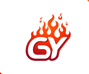 Uppercase initial logo letter GY with blazing flame silhouette,  simple and retro style logotype for adventure and sport activity.