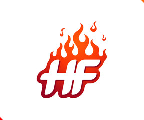 Fototapeta premium Uppercase initial logo letter HF with blazing flame silhouette, simple and retro style logotype for adventure and sport activity.