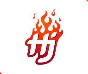 Uppercase initial logo letter HJ with blazing flame silhouette,  simple and retro style logotype for adventure and sport activity.