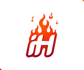 Uppercase initial logo letter IH with blazing flame silhouette,  simple and retro style logotype for adventure and sport activity.