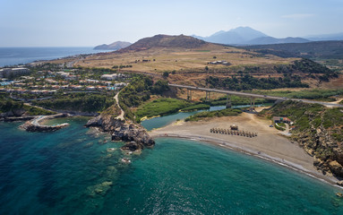 Fototapeta premium Aerial view on Geropotamos beach and road bridge on Crete, Greece.