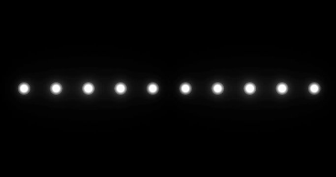 multiple light bulbs in horizontal position like lights stage on chroma key green screen