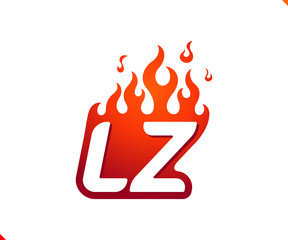 Uppercase initial logo letter LZ with blazing flame silhouette,  simple and retro style logotype for adventure and sport activity.
