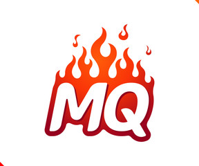 Uppercase initial logo letter MQ with blazing flame silhouette,  simple and retro style logotype for adventure and sport activity.