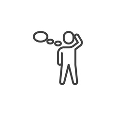 Man with speech bubble line icon. linear style sign for mobile concept and web design. Thinking man outline vector icon. Symbol, logo illustration. Vector graphics