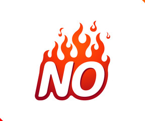 Uppercase initial logo letter NO with blazing flame silhouette,  simple and retro style logotype for adventure and sport activity.