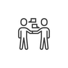 Two people talking line icon. Friends meeting linear style sign for mobile concept and web design. People talk outline vector icon. Symbol, logo illustration. Vector graphics