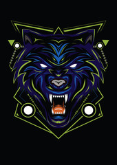 vector wolves. wolf logo. Blue wolf vector illustration, head wolves with angry face