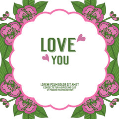 Style design of card love you, romantic, with beauty green leaf flower frame. Vector