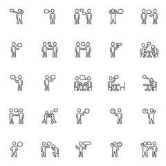Conversation line icons set. People talking linear style symbols collection, outline signs pack. vector graphics. Set includes icons as man speech bubble, speaking human, dialog speech, table talking