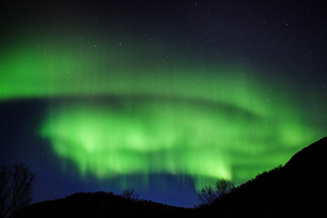 Aurora Borealis / Northern Lights / Nordlys in night sky over Tromso, Arctic Norway