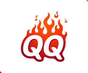 Uppercase initial logo letter QQ with blazing flame silhouette,  simple and retro style logotype for adventure and sport activity.
