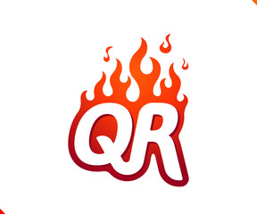 Uppercase initial logo letter QR with blazing flame silhouette,  simple and retro style logotype for adventure and sport activity.