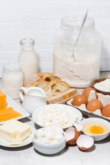 assortment of fresh dairy products, vertical