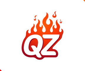 Uppercase initial logo letter QZ with blazing flame silhouette,  simple and retro style logotype for adventure and sport activity.
