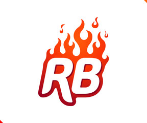 Uppercase initial logo letter RB with blazing flame silhouette,  simple and retro style logotype for adventure and sport activity.